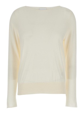 Cream Pullover with Boat Neckline in Wool Woman