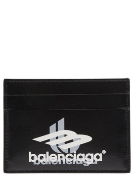 Black Card-Holder with Layered Sports Motif in Smooth Leather Man