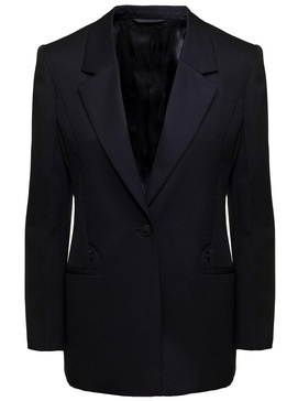 Black Single-Breasted Jacket with Notched Revers in Wool and Mohair Woman