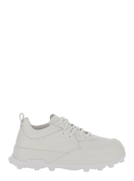 'Orb' White Low Top Sneakers with Cleated Sole in Leather Man