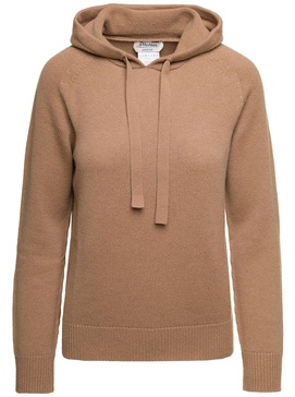 'Virgola' Camel Brown Sweatshirt with Drawstring Hood in Cashmere Woman