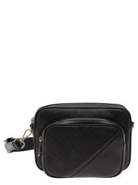 Black Crossbody Bag with FF Motif in Leather Man