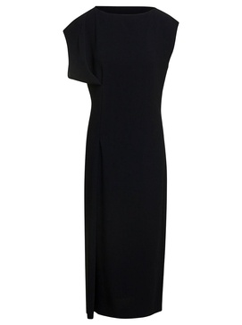 'Blathine' Long Asymetric Black Dress with Concealed Zip Closure in Triacetate Blend Woman