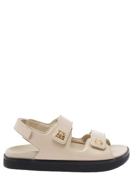 Beige Flat Sandals with Straps and 4G Detail in Padded Leather Woman