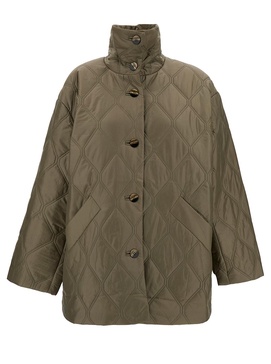 Green Quilted Jacket with High Neck and Buttons in Recycled Polyamide Woman