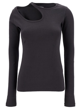 Grey Long Sleeve T-Shirt with Cut-Out in Cotton Blend Woman