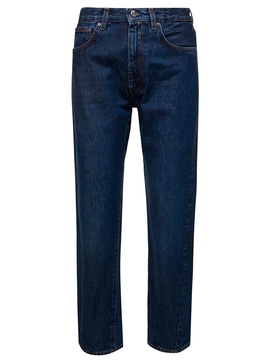 Cropped Straight Jeans in Blue Denim Cotton Woman