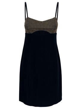 Mini Black Dress with Cut-Out and Rhinestones in Stretch Fabric Woman