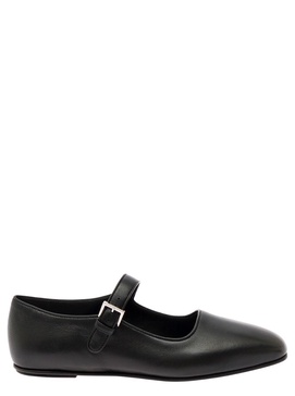 'Ava' Black Ballet Flats with Straps in Smooth Leather Woman