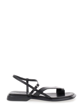 'Izzi' Black Thong Sandals with Thin Straps in Leather Woman