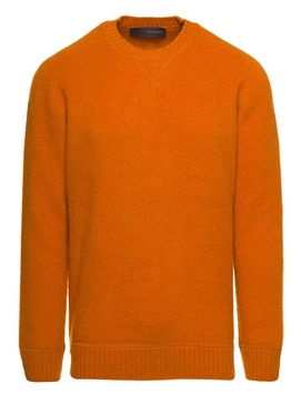 Orange Crewneck Pullover in Brushed Wool Man