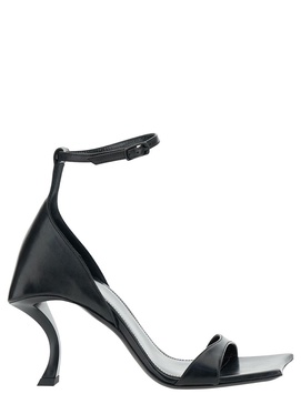 'hourglass' Black Sandals With Curved Heel In Leather Woman