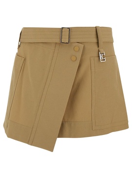 Beige Asymmetric Mini-Skirt with Logo Charm in Cotton Blend Woman