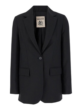 Black Single-Breasted Jacket with Notched Revers in Wool Blend Woman