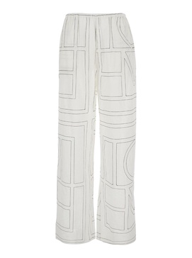 White Pj Pants with Monogram Print in Silk Woman