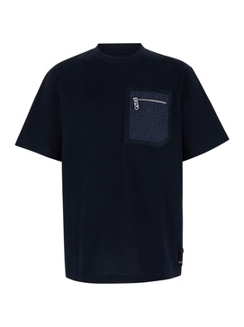 Blue T-Shirt with FF Patch Pocket in Cotton Man