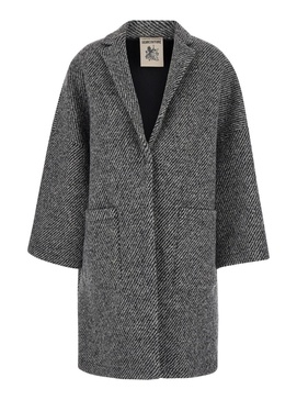 Grey Coat with Concealed Closure in Wool Woman