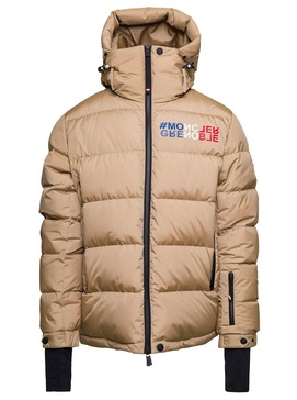 'Isorno' Beige Down Jacket with Logo Detail at the Front in Polyamide Man