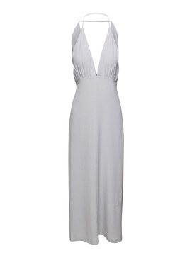 Light-Blue Halterneck Midi Dress in Silk Woman