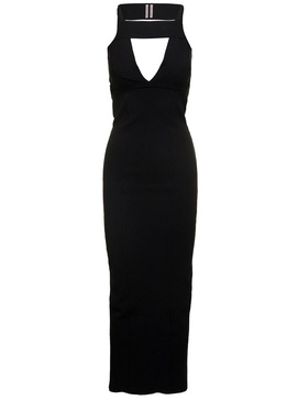 Maxi Black Dress with Cut-Out in Viscose Blend Woman