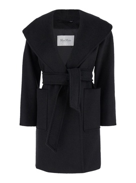 'Rialto' Black Coat with Shawl Collar in Wool Woman