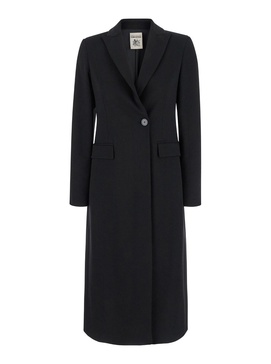 Black Double-Breasted Coat with Peak Revers in Viscose Blend Stretch Woman