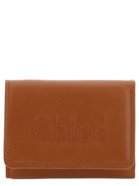 'Sense' Brown Bi-Fold Wallet with Tonal Logo Embroidery in Leather Woman