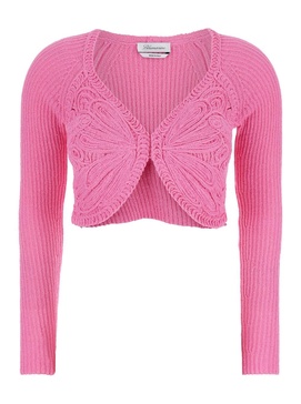 Pink Crop Butterfly Cardigan in Cotton Blend Woman