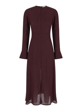 Bordeaux Crewneck Midi Dress with Long Sleeves in Viscose Woman