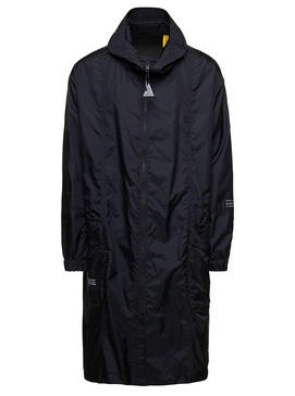 Long Black Parka with Logo Print in Polyamide Man