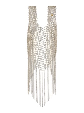 Silver-Tone Vest with Fringes in Metal Mesh Woman