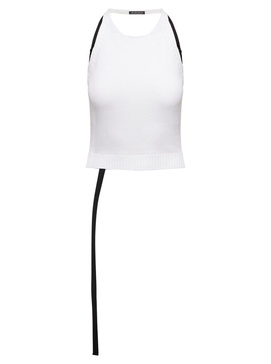 'Puro' White Knitted Crop Top with Open back and Ribbon Detail in Cotton Woman Ann Demeulemeester