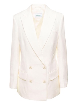 White Double Breasted Blazer in Silk Blend Woman