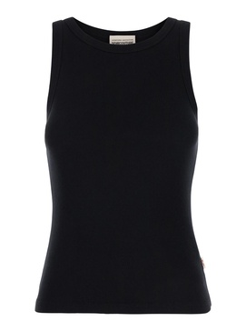 Black Ribbed Tank Top With U Neckline In Cotton And Modal Blend Woman