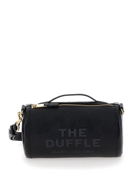 'the Duffle' Black Shoulder Bag With Logo Lettering In Hammered Leather Woman