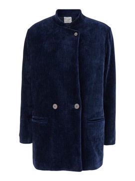 Blue Single-Breasted Jacket With Revers In Courduroy Woman