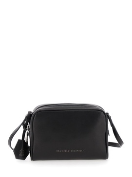 Black Crossbody Bag with Logo Lettering in Leather Woman