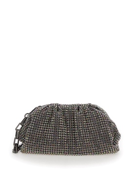 Metallic Clutch With Chain In Fabric With All-over Rhinestones Woman