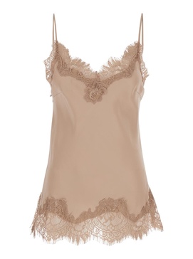 'coco' Beige Camie Top With Tonal Lace Trim In Silk Woman