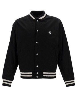 Black Varsity Jacket with Fox Head Patch in Cotton Man