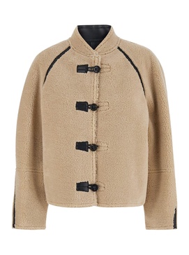 Beige Cropped Reversible Coat In Ecofur Woman