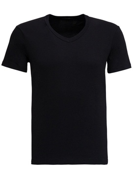 Black Stretch Cotton V-Neck T-Shirt