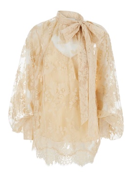 Beige ‘Illustration’ Blouse With Lace Overlay In Cotton Blend Woman