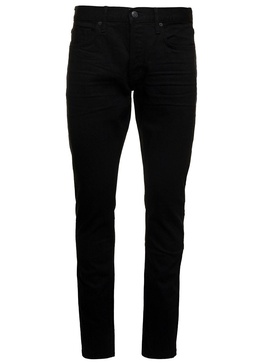 Black Slim Jeans With Logo Patch In Denim Man