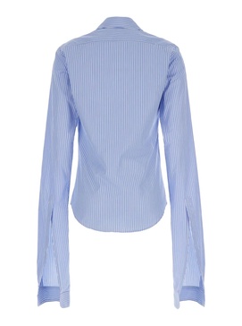 White And Light Blue Shirt With Knotted Cuffs In Cotton Woman