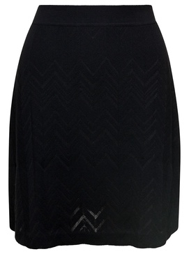 Wool Viscose Solid Colored Chevron Mini Skirt