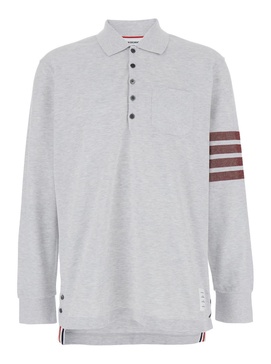 Long Sleeve Polo W/ Knit Chest Pocket In Pique 4 Bar