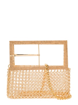 'downtown Bag' Gold-colored Shoulder Bag With Maxi Buckle In Metal Mesh Woman