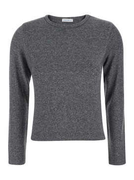 Grey Crewneck Sweater With Logo Patch On The Rear In Wool Blend Woman