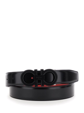 Black And Red Reversible Belt With Gancini Buckle In Leather Man